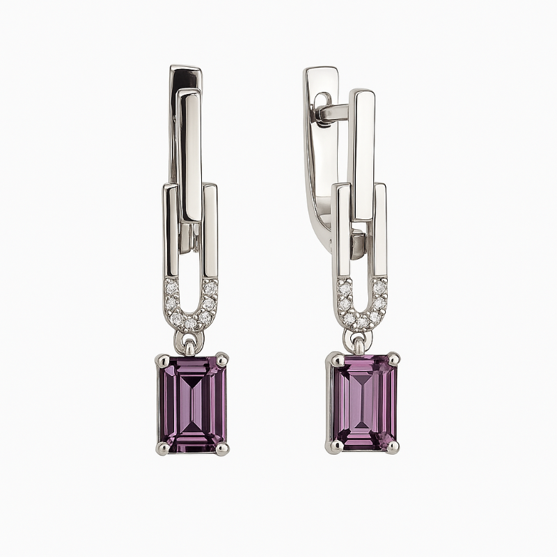 Paar Ohrhänger 925 Silber mit Amethyst und Zirkonia