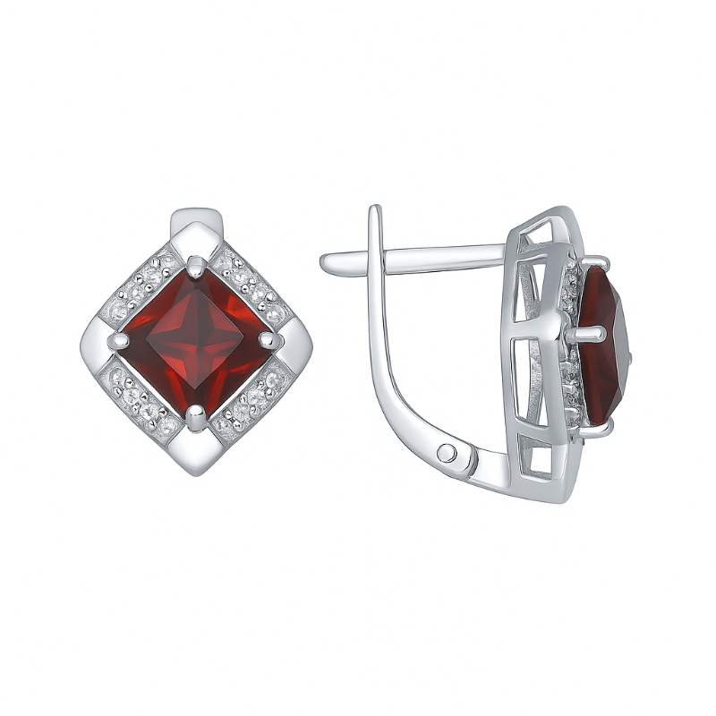 Ohrringe 925 Silber mit Granat und Zirkonia
