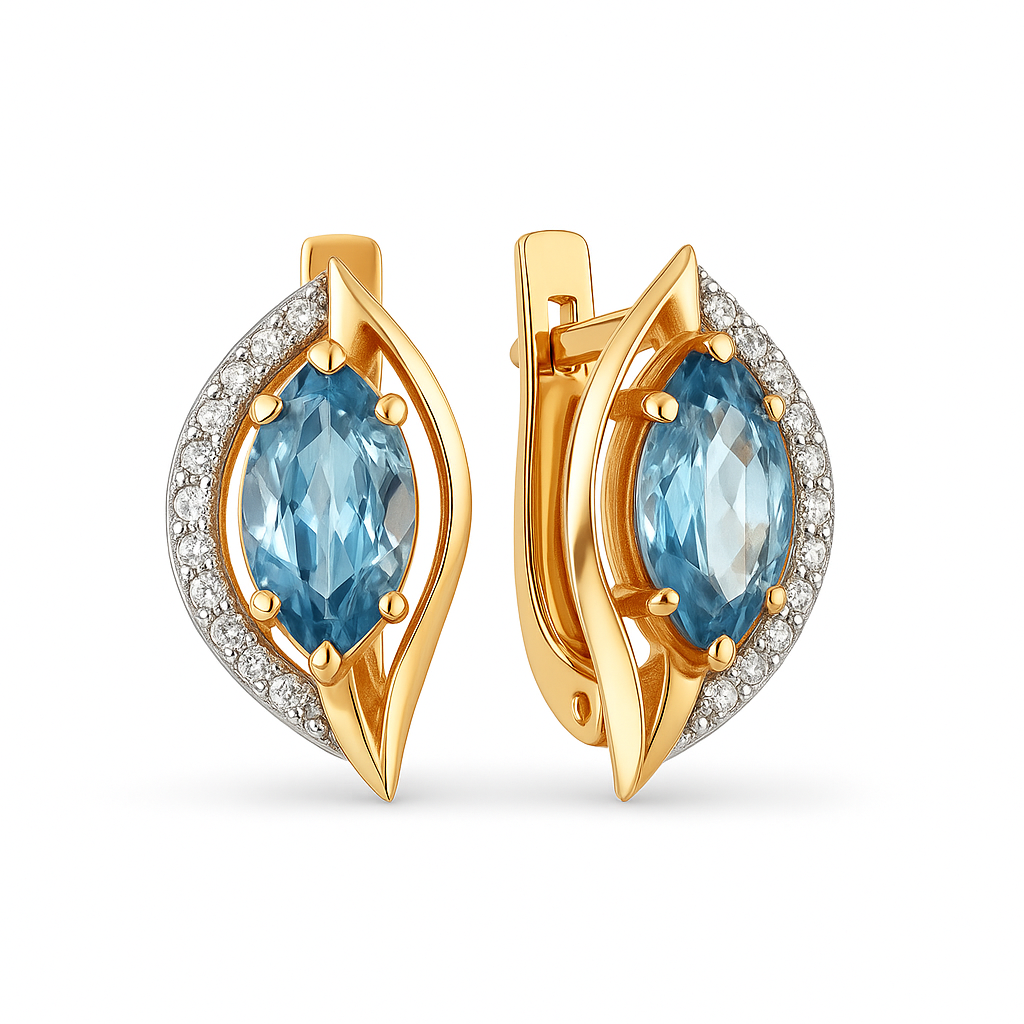 Damen Ohrringe 585 Rotgold 14k Topas und Zirkonia