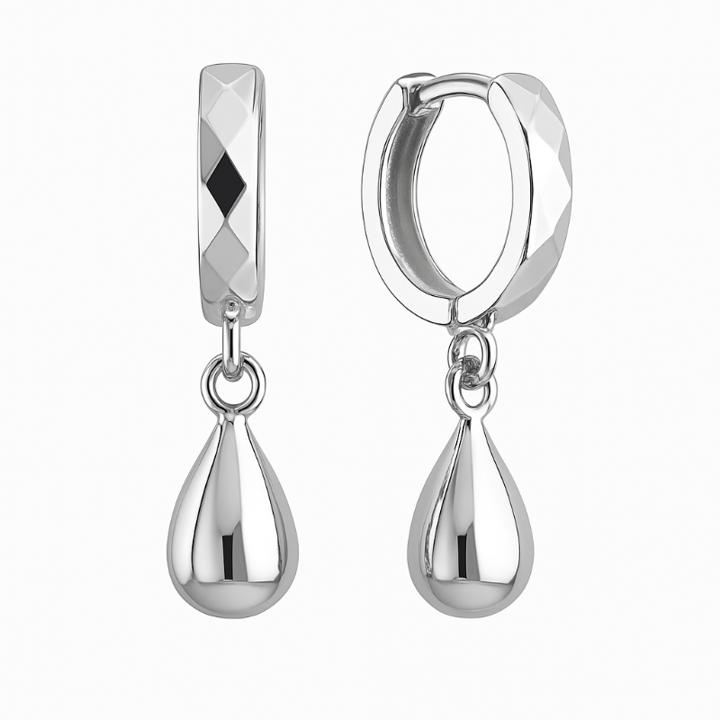 Paar Creolen 925er Silber ohne Steine mit Diamantschliff