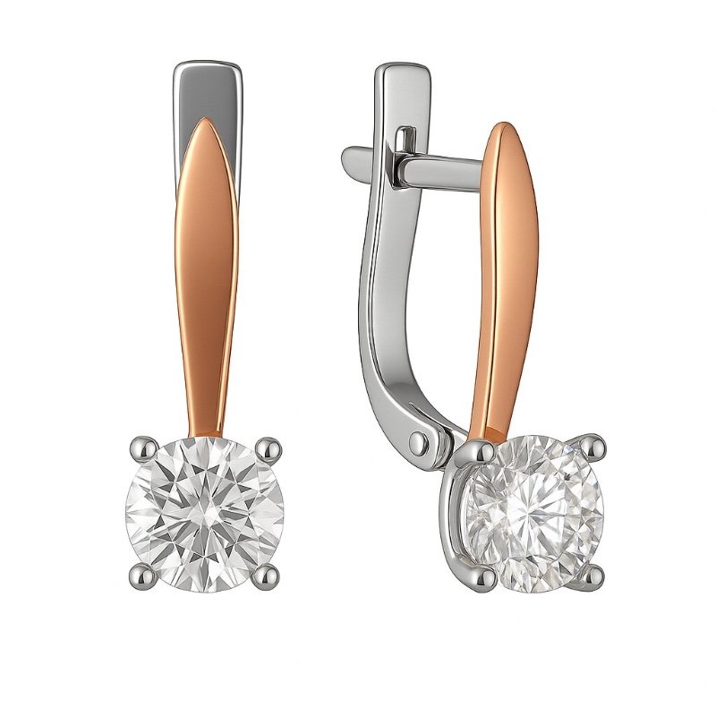 Damen Ohrringe 925 Silber 375er Rotgold mit Zirkonia