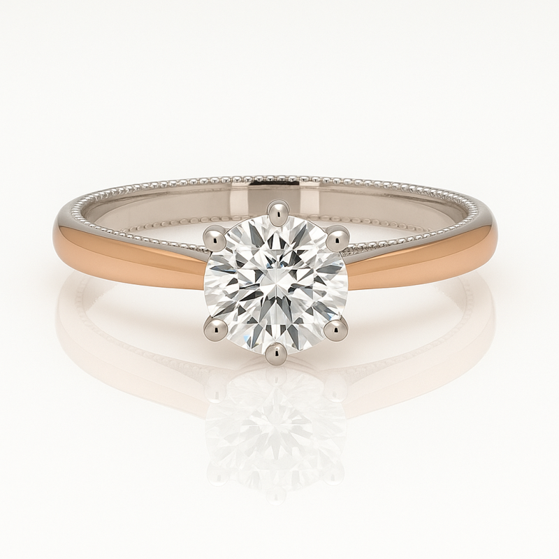Damen Ring 585er Rotgold Weißgold mit Moissanit 1,00ct