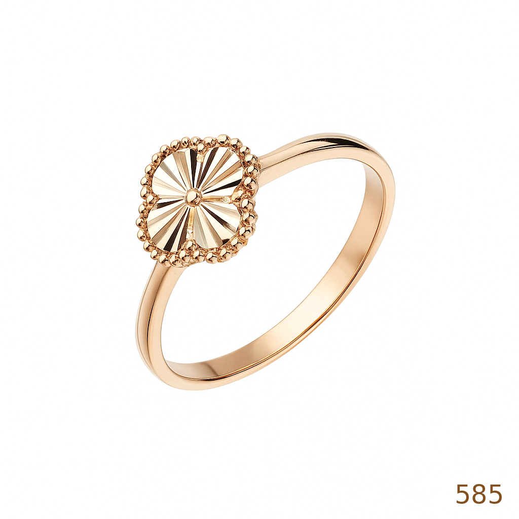 Кольцо Клевер из красного золота 585 пробы с алмазной гранью Кольцо Клевер из красного золота 585 пробы с алмазной гранью