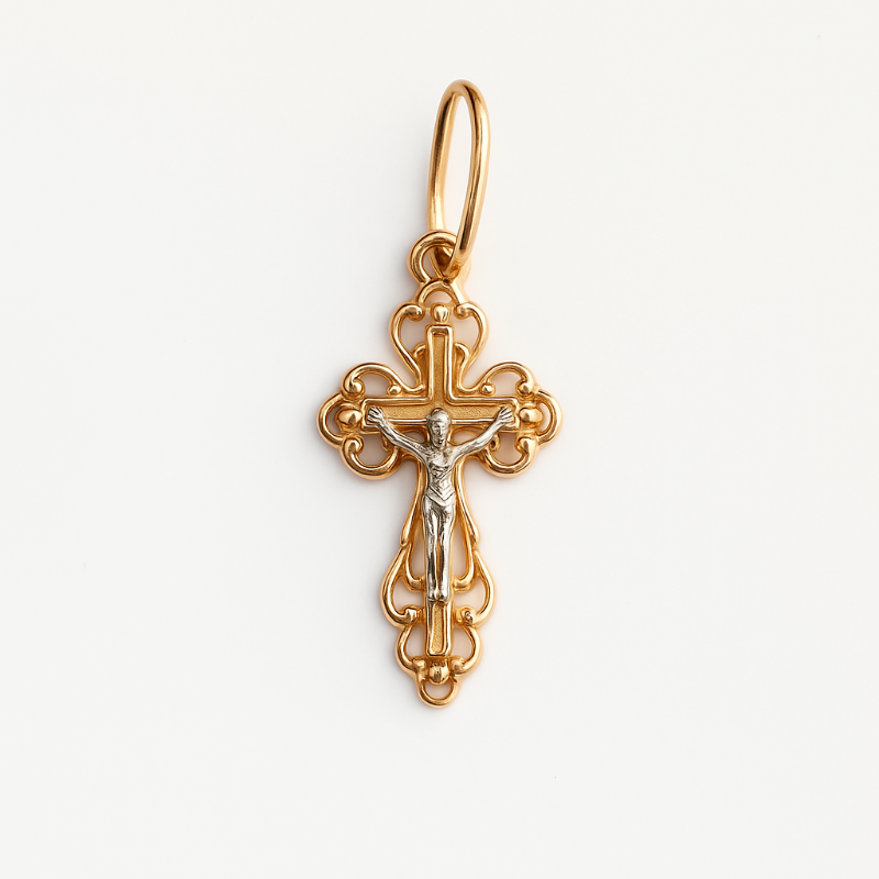 Filigranes  Kreuzanhänger 585 Rotgold Taufkreuz