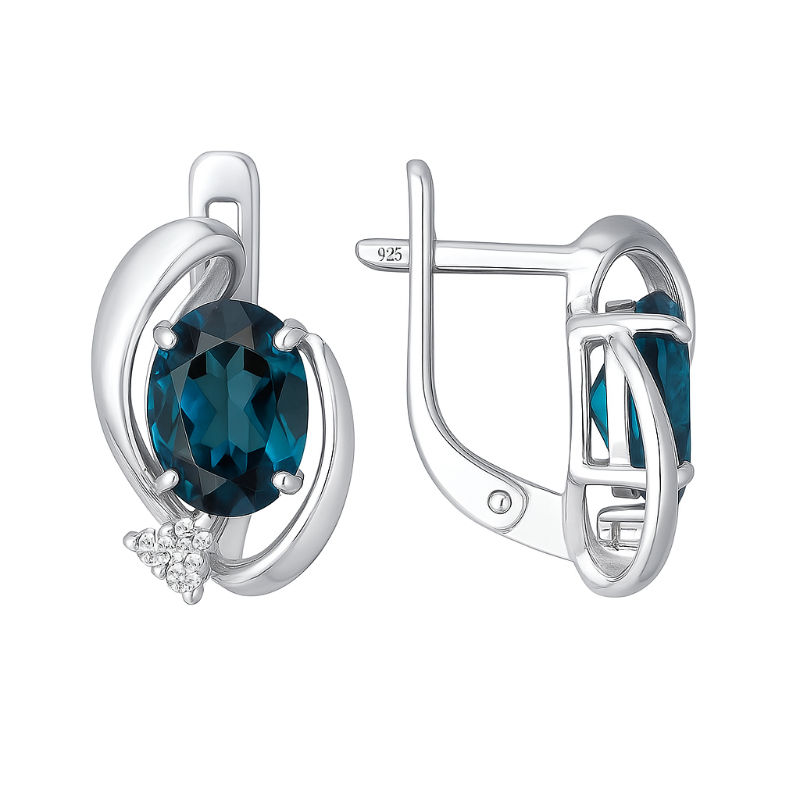 Ohrringe 925 Silber mit London Topas und Zirkonia