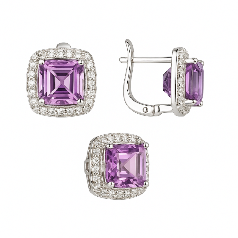 Set Damen Ohrringe Anhänger 925er Silber Amethyst Zirkonia