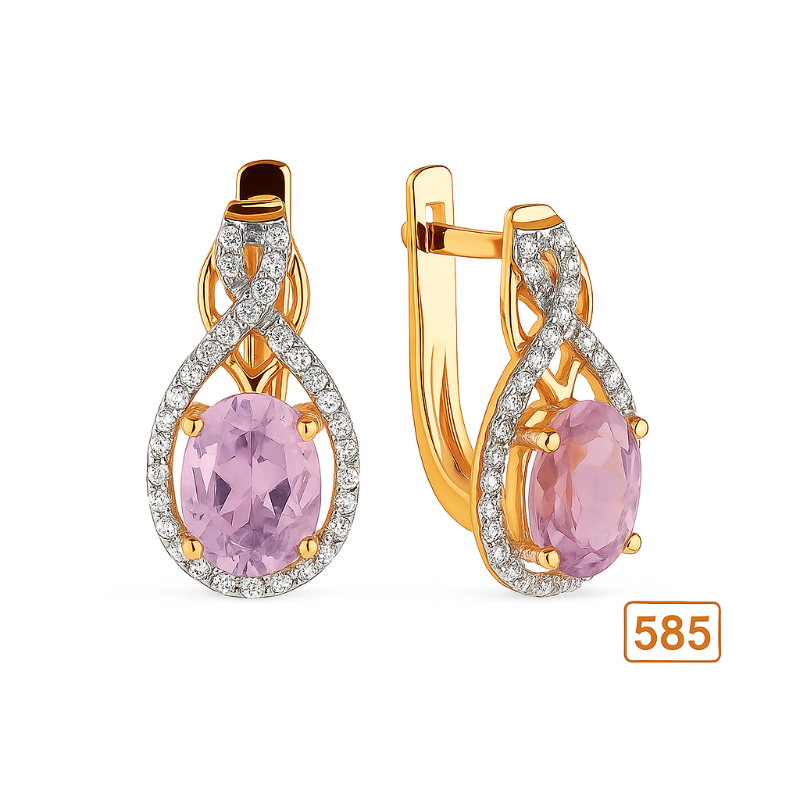 Damen Ohrringe 585er Rotgold mit Amethyst und Zirkonia