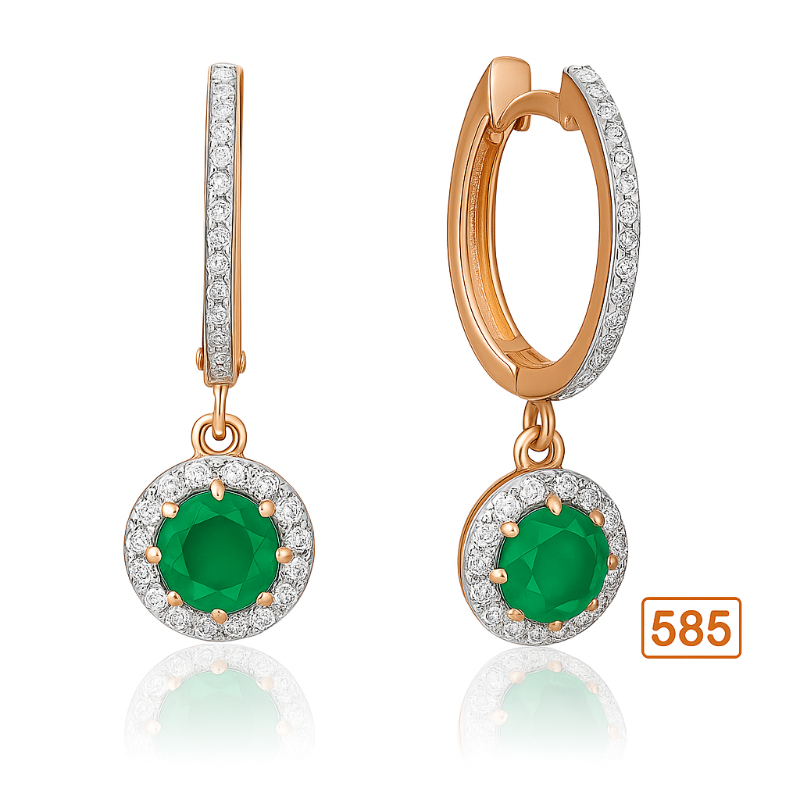 Ohrringe 585er Rotgold mit Chalcedonstein und Zirkonia