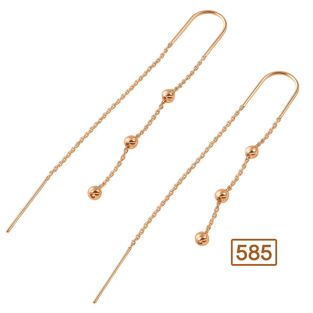 Paar Ohrhänger 585 Rotgold Diamantiert Kugeln