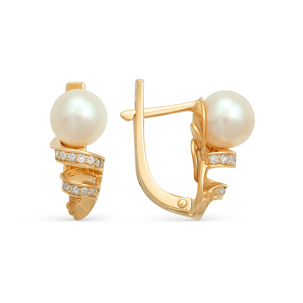 Damen Ohrringe 585 Rotgold 14k Perlen und Zirkonia