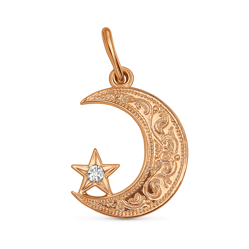 Anhänger Halbmond 585 Rotgold mit Zirkonia 14 Karat