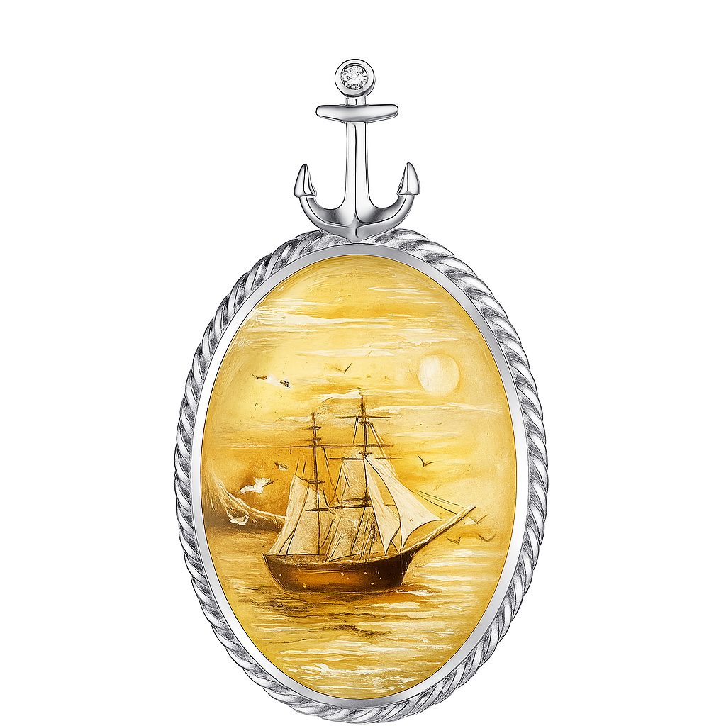 Подвеска c эмалью и бриллиантом из русского серебра 925 пробы