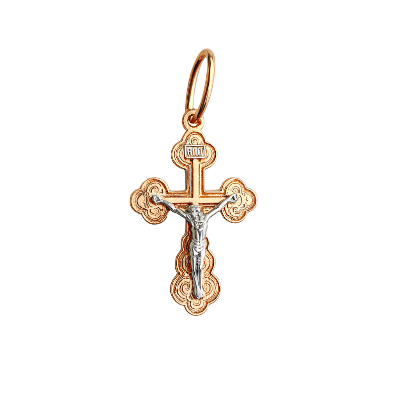 Kreuz Anhänger "Orthodox" 585 Rotgold Weißgold