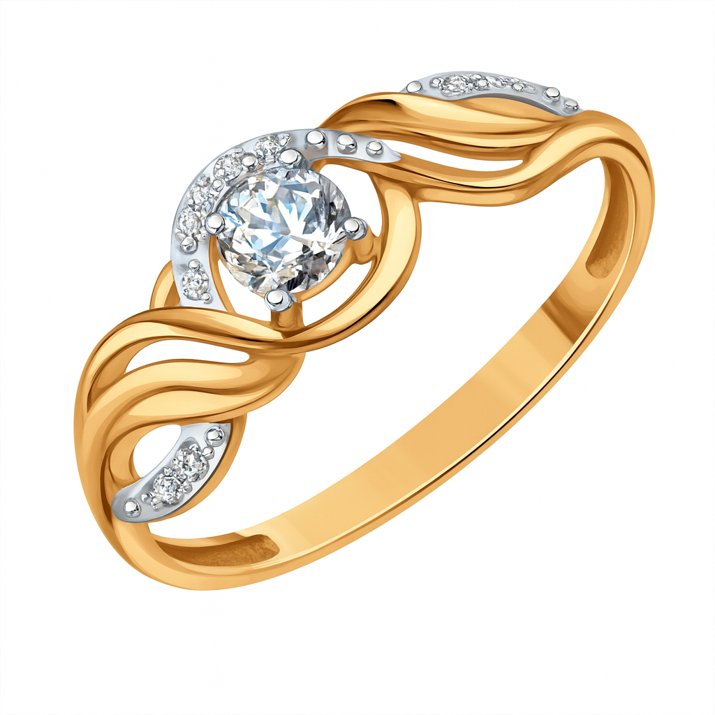 Женское кольцо из красного золота 585 пробы с фианитами