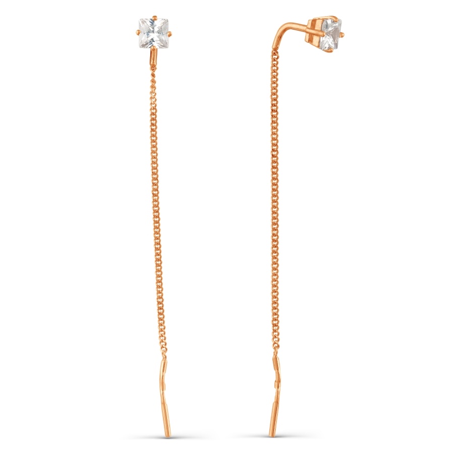 Серьги-продевки из красного золота 585 пробы с фианитами