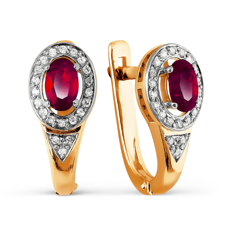 585 Rotgold Ohrringe mit Rubinen und Diamanten