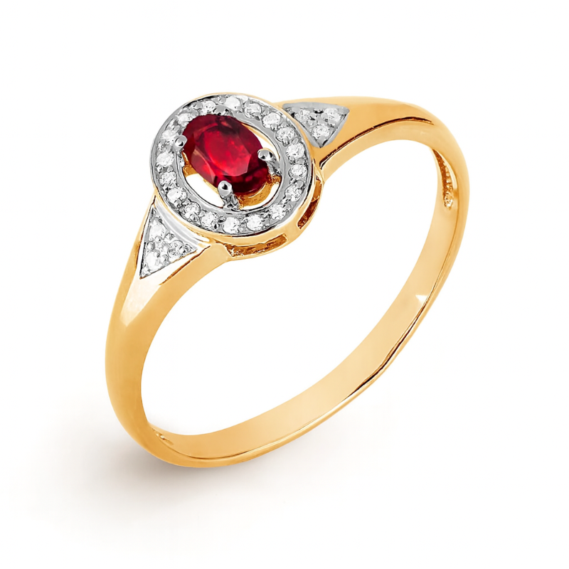 Rotgold 585 Ring mit Rubin und 24 Diamanten