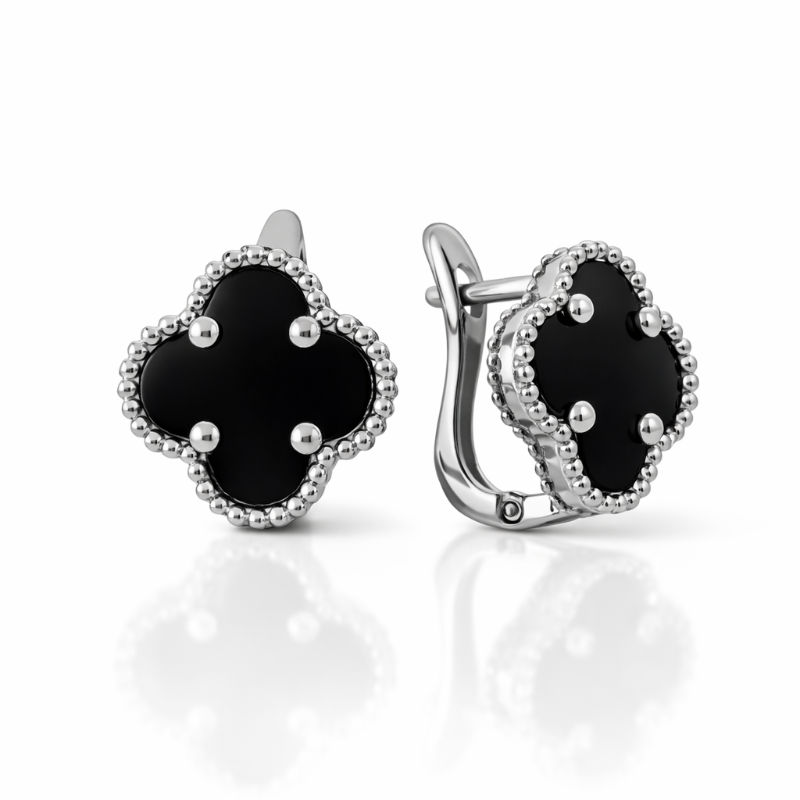 Серьги Клевер из серебра 925 пробы с ювелирной эмалью