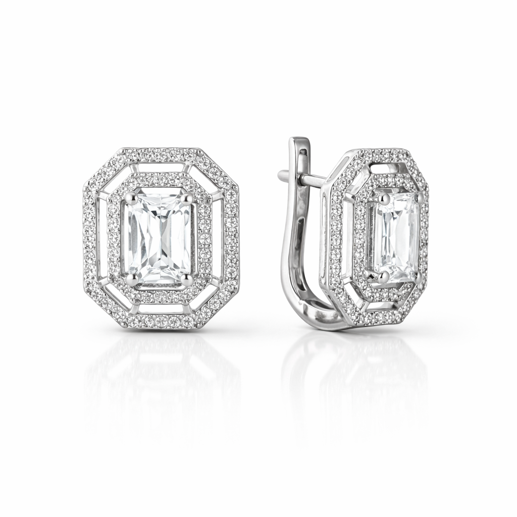 Серьги из серебра 925 с белым камнем и фианитами