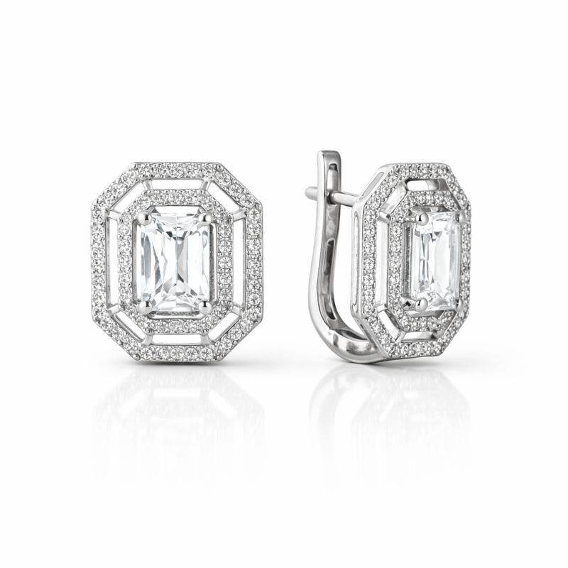 Серьги из серебра 925 с белым камнем и фианитами