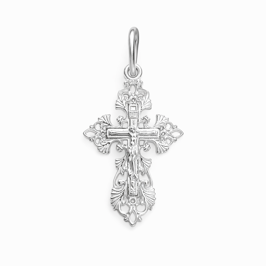 Православный крестик «Спаси и сохрани» из родированного серебра 925 пробы