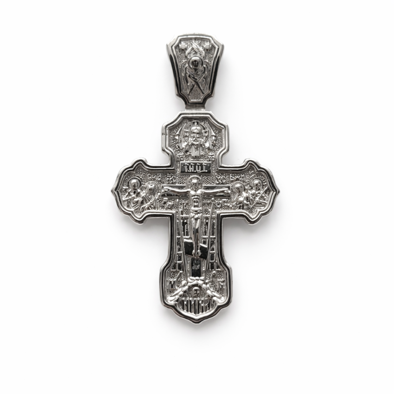 Orthodoxes Kreuz mit Gebeten aus russischem 925 Silber
