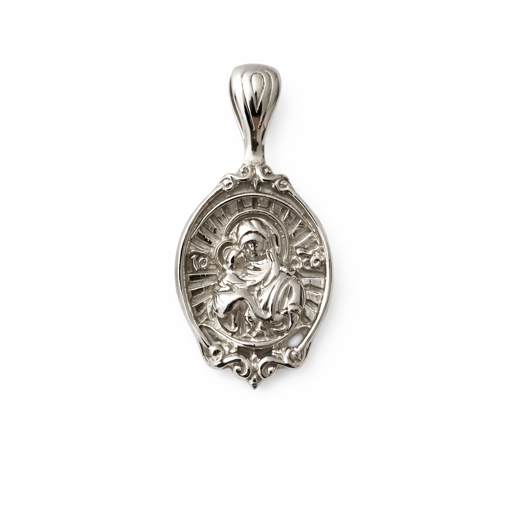 Zweiseitiger Ikonen-Anhänger mit Gebet aus 925 Silber