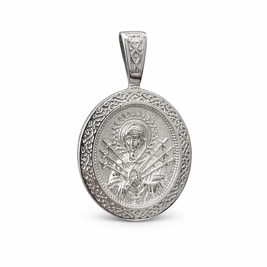 Zweiseitiger Ikonen-Anhänger mit Gebet aus 925 Silber