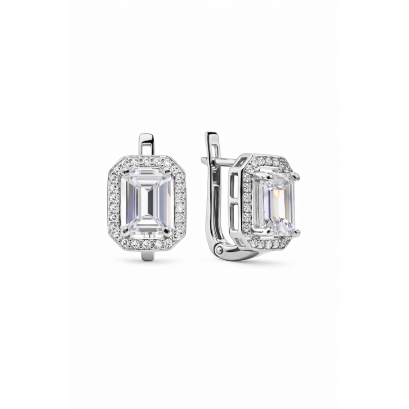 Ohrringe aus 925 Silber mit weißem Stein und Zirkonia, englischer Verschluss Ohrringe aus 925 Silber mit weißem Stein und Zirkonia, englischer Verschluss