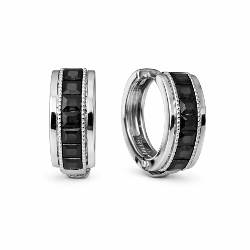 Creolen-Ohrringe aus 925 Silber mit quadratischen schwarzen Zirkonia