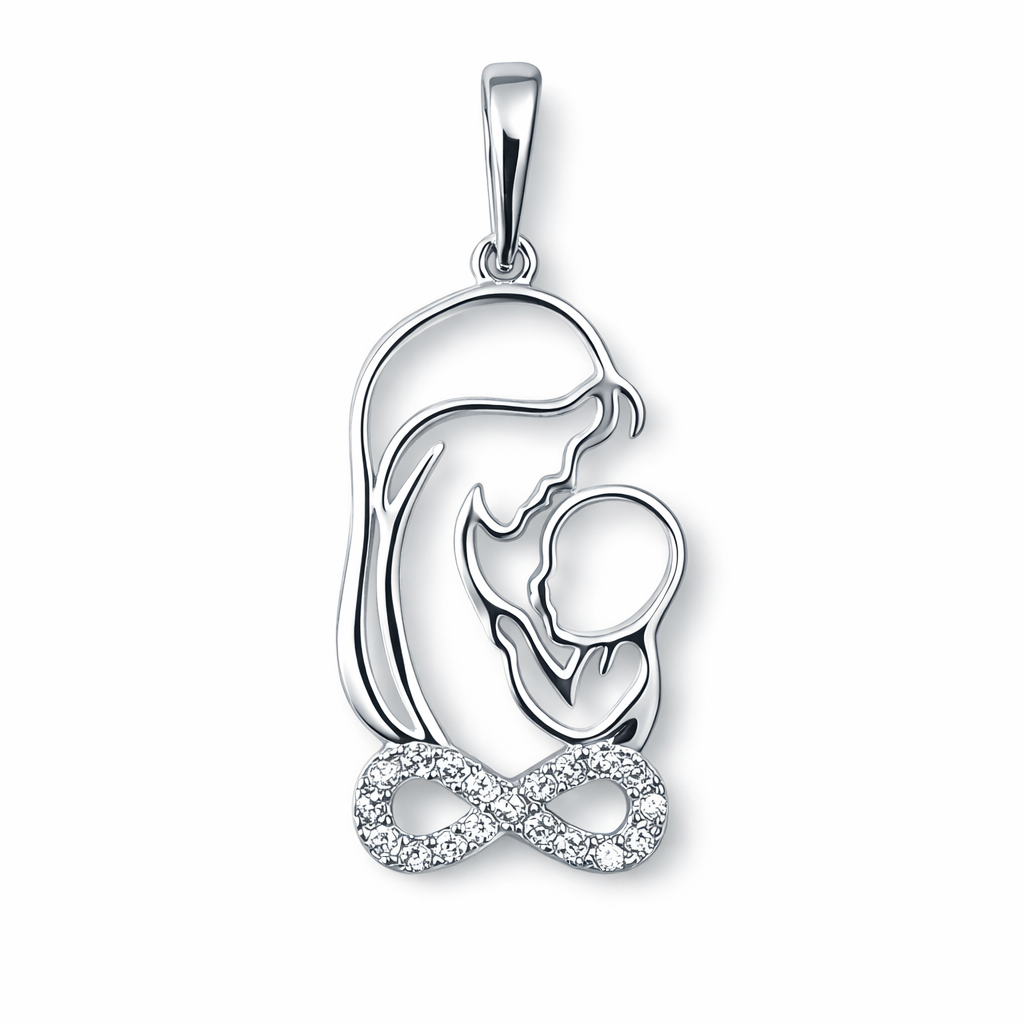 Anhänger „Mutter mit Kind“ aus rhodiniertem 925 Silber mit Zirkonia