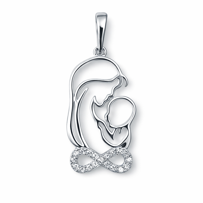 Anhänger „Mutter mit Kind“ aus rhodiniertem 925 Silber mit Zirkonia