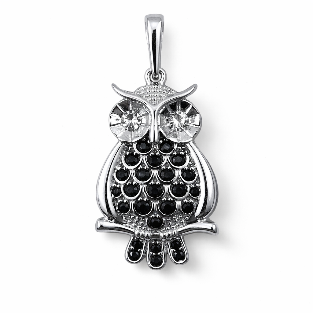 Anhänger „Eule“ mit schwarzen und weißen Zirkonia aus rhodiniertem 925 Silber
