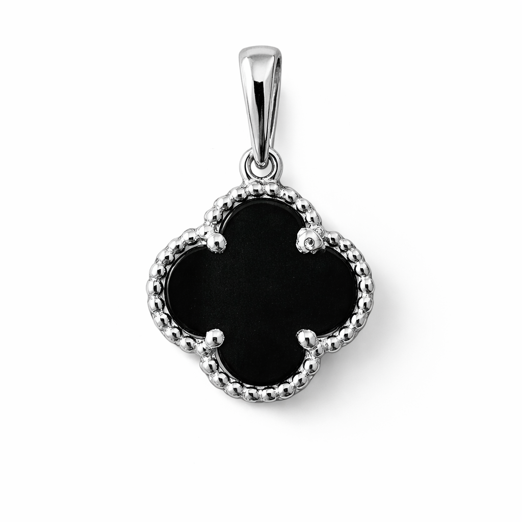 Anhänger „Klee“ aus 925 Silber mit schwarzem Zirkonia