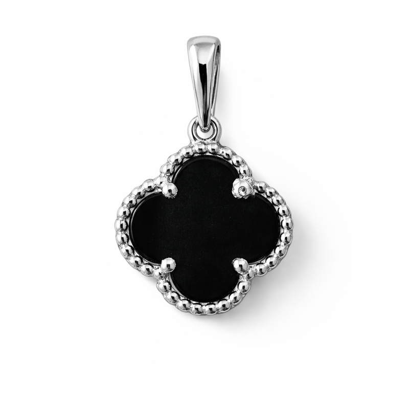 Anhänger „Klee“ aus 925 Silber mit schwarzem Zirkonia