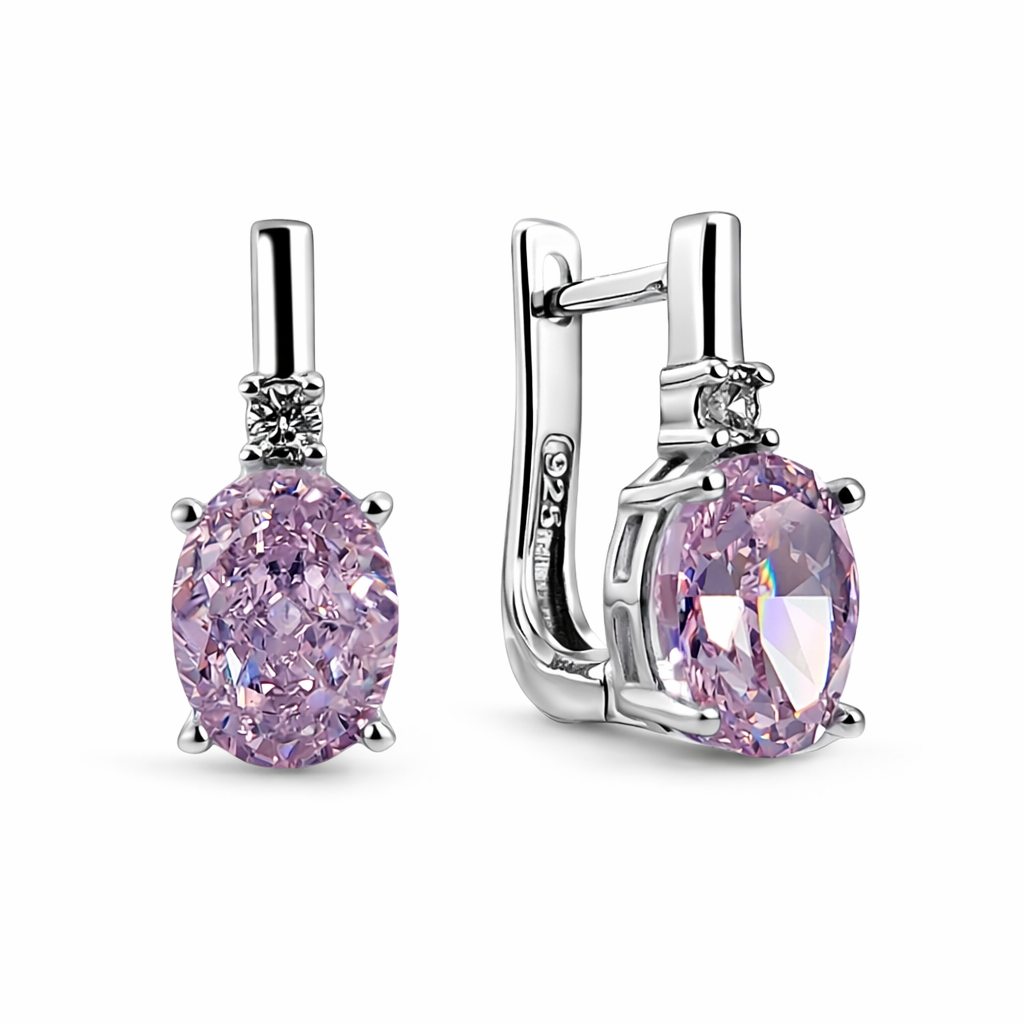 Ohrringe aus russischem 925 Silber mit rosa und weißen Zirkonia und englischem Verschluss