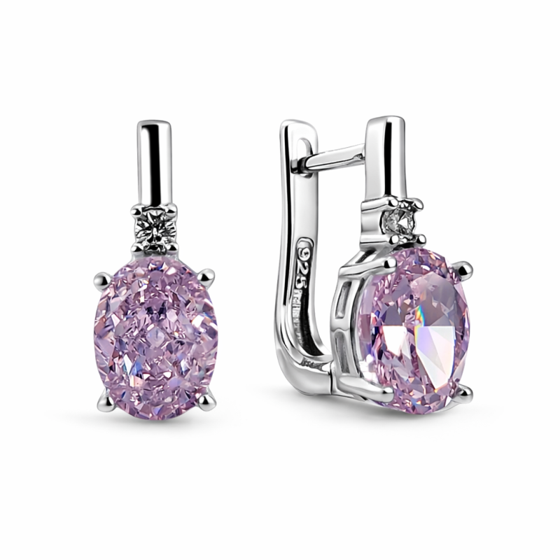 Ohrringe aus russischem 925 Silber mit rosa und weißen Zirkonia und englischem Verschluss