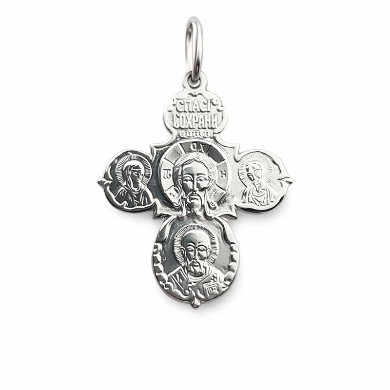 Крестик-иконка православный из русского серебра 925 пробы