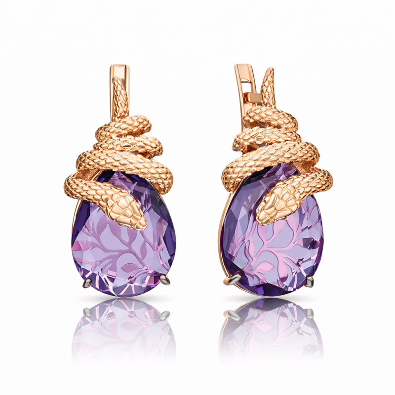 Ohrringe „Schlangen“ aus russischem 585 Rotgold mit englischem Verschluss