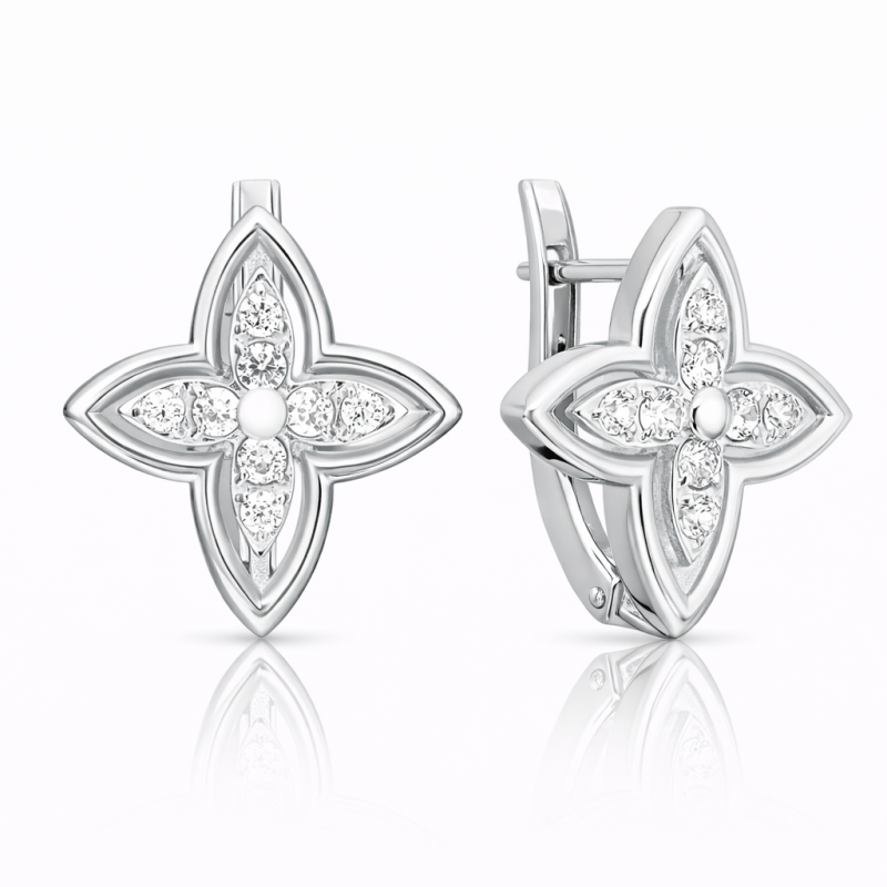 Ohrringe „Klee“ aus russischem 925 Silber mit Zirkonia und englischem Verschluss Ohrringe „Klee“ aus russischem 925 Silber mit Zirkonia und englischem Verschluss