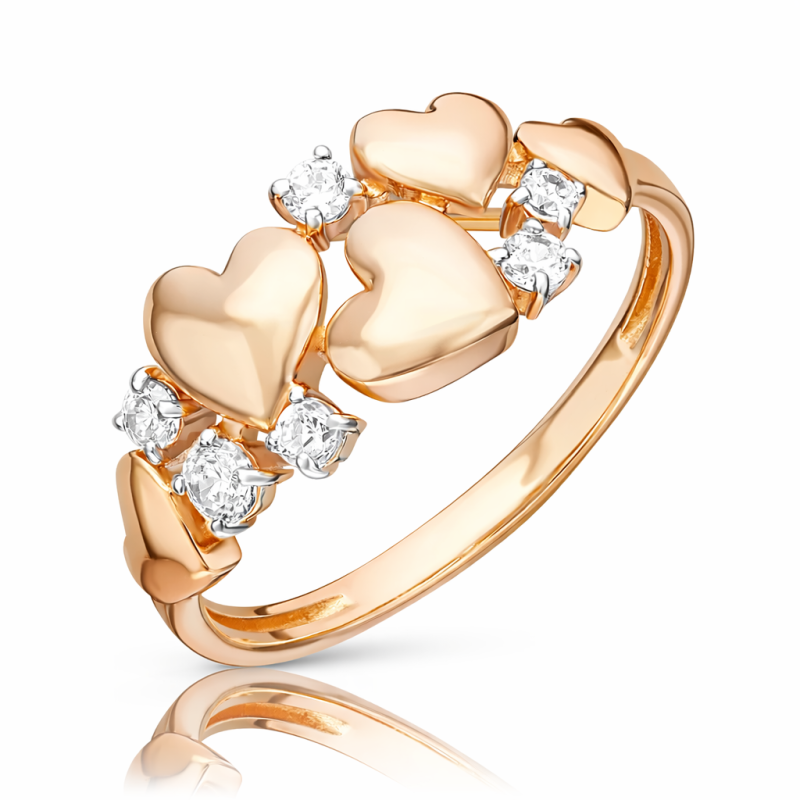 Ring „Herzen, Romantik“ aus russischem 585 Rotgold mit Zirkonia