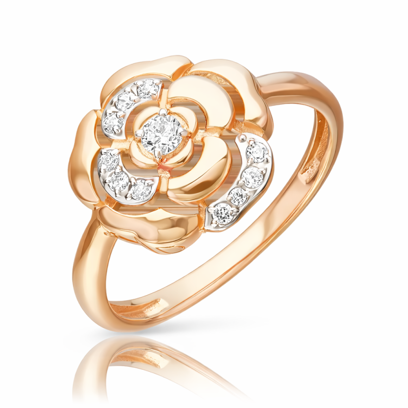 Ring „Kamelie“ aus russischem 585 Rotgold mit Zirkonia — DR5898-00-401-1110