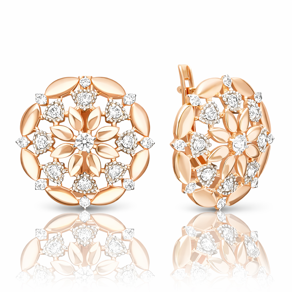 Ohrringe „Vitrail“ aus 585 Rotgold mit Zirkonia und englischem Verschluss