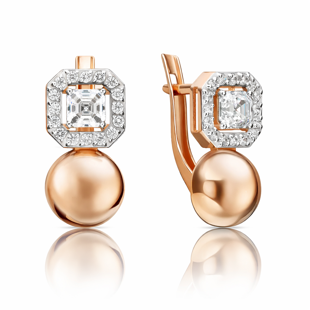 Ohrringe „Kugeln“ aus 585 Rotgold mit Zirkonia und englischem Verschluss Ohrringe „Kugeln“ aus 585 Rotgold mit Zirkonia und englischem Verschluss