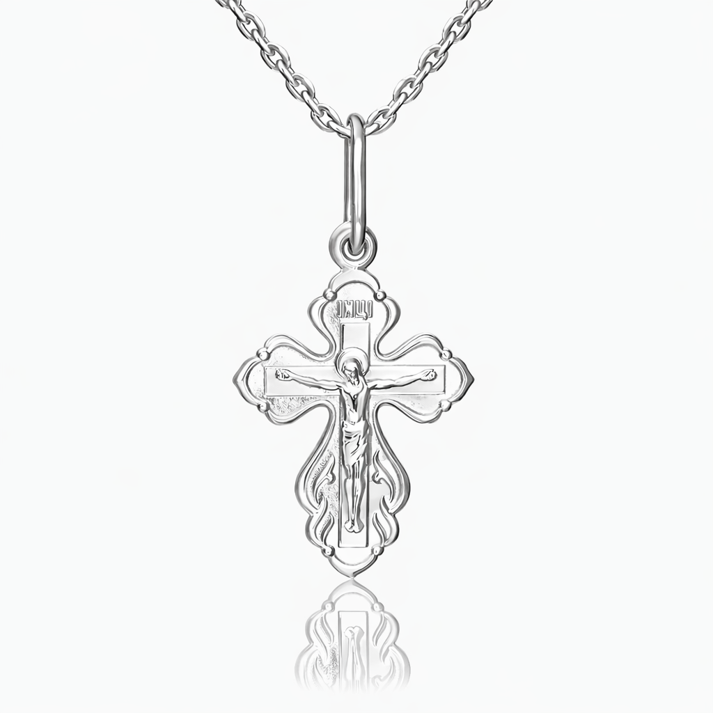 Orthodoxes Kreuz „Rette und bewahre“ aus rhodiniertem 925 Silber