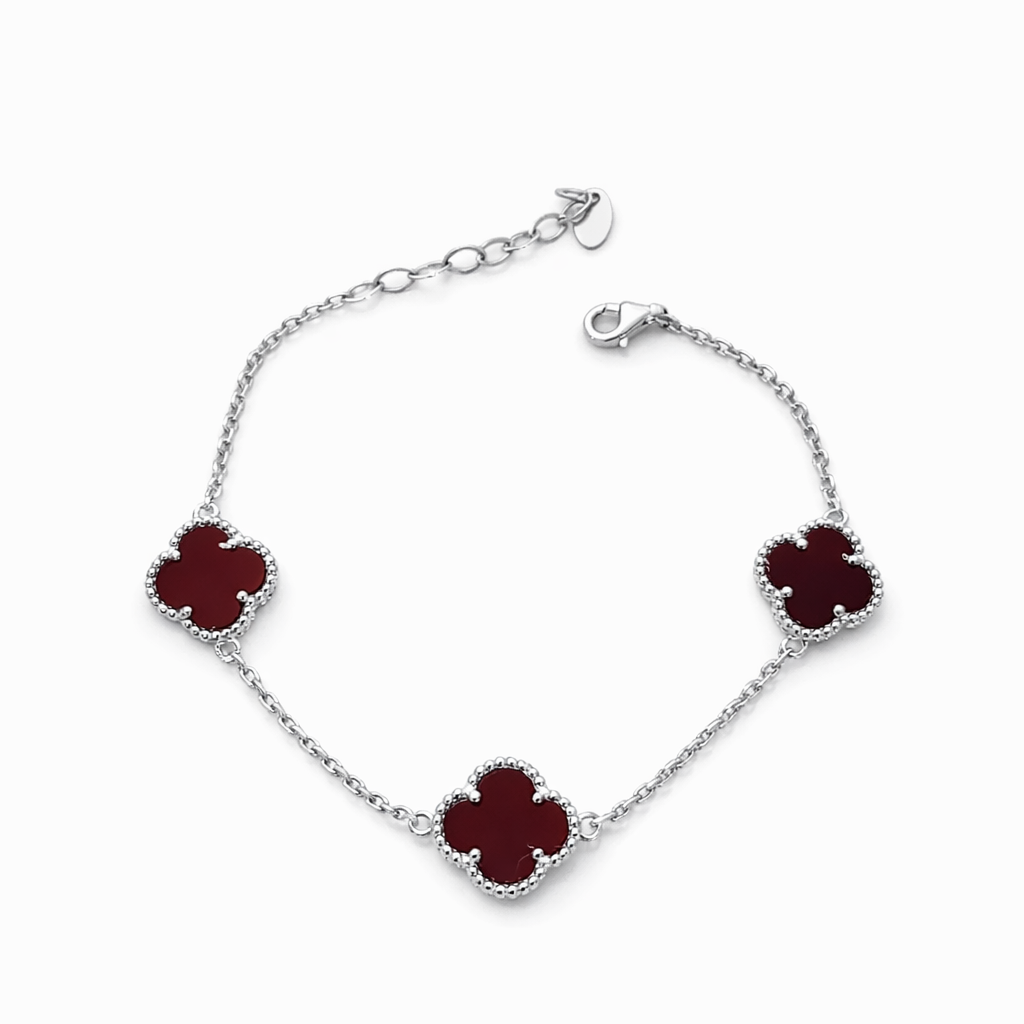 Armband „Klee“ aus 925 Silber mit Karneol