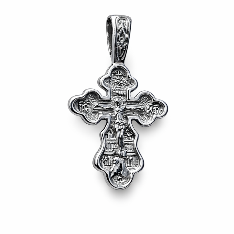 Orthodoxes zweiseitiges Kreuz aus rhodiniertem 925 Silber Orthodoxes zweiseitiges Kreuz aus rhodiniertem 925 Silber