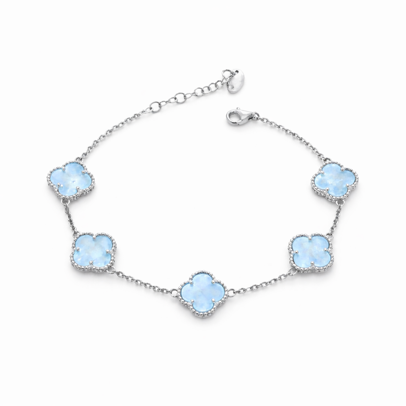 Браслет «Клевер» из русского серебра 925 пробы с голубоватым перламутром Браслет «Клевер» из русского серебра 925 пробы с голубоватым перламутром