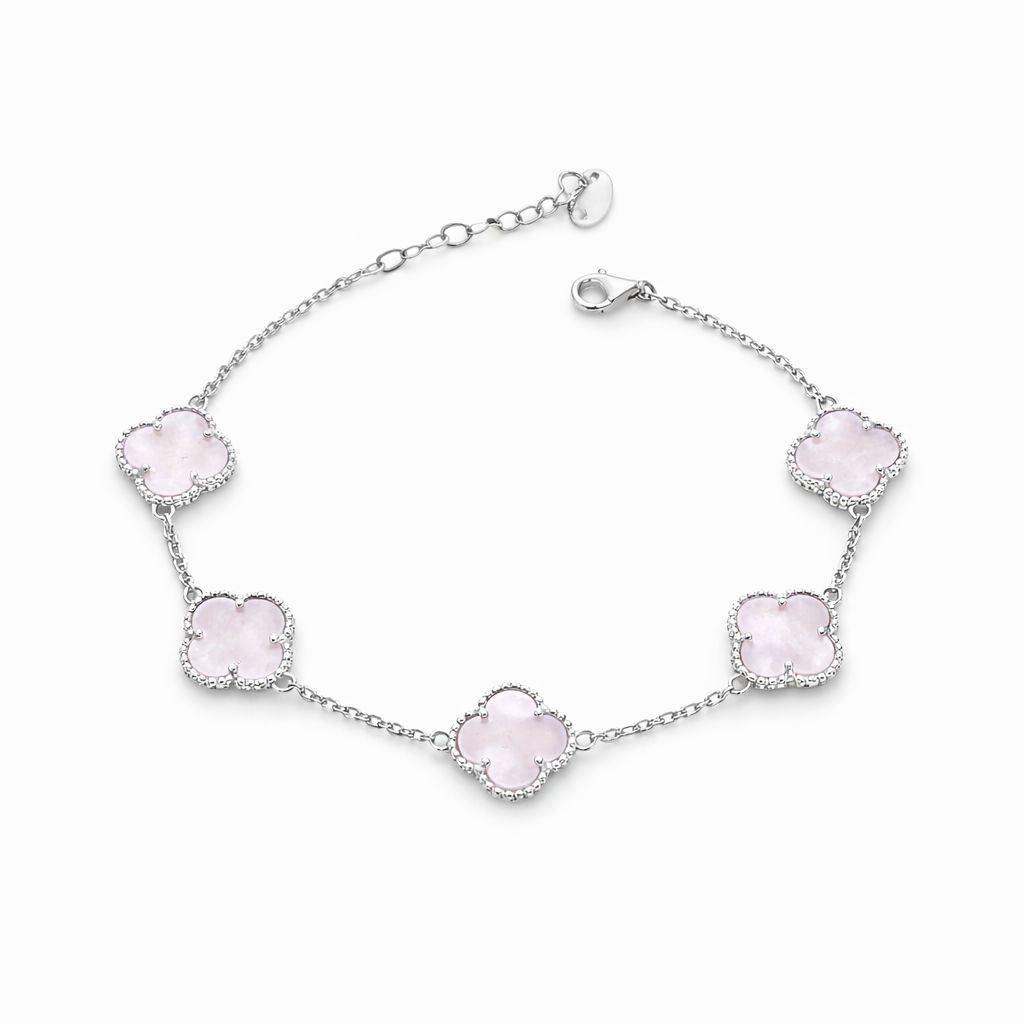 Armband „Kleeblatt“ aus russischem 925 Silber mit rosa Perlmutt