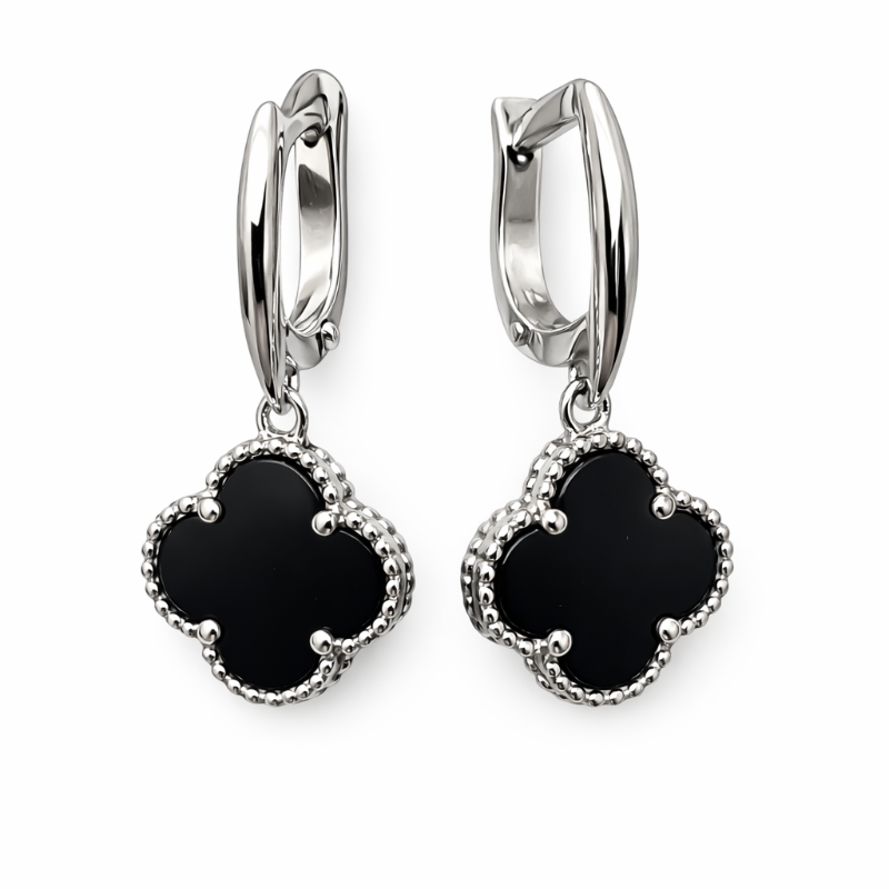 Hängende Ohrringe „Kleeblatt“ mit schwarzem Onyx aus 925 Silber
